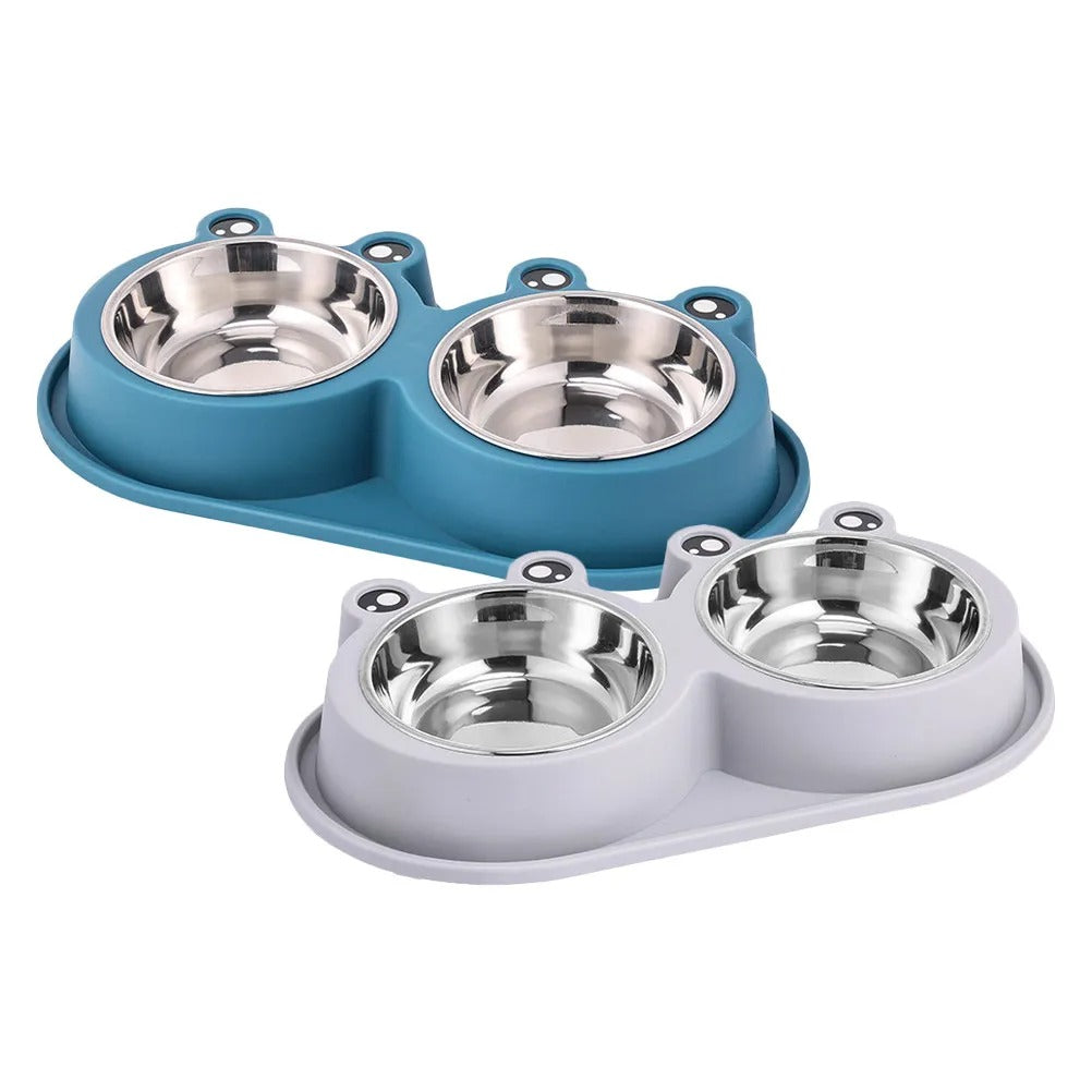 Floor standing detachable dual bowl pet feeding bowl