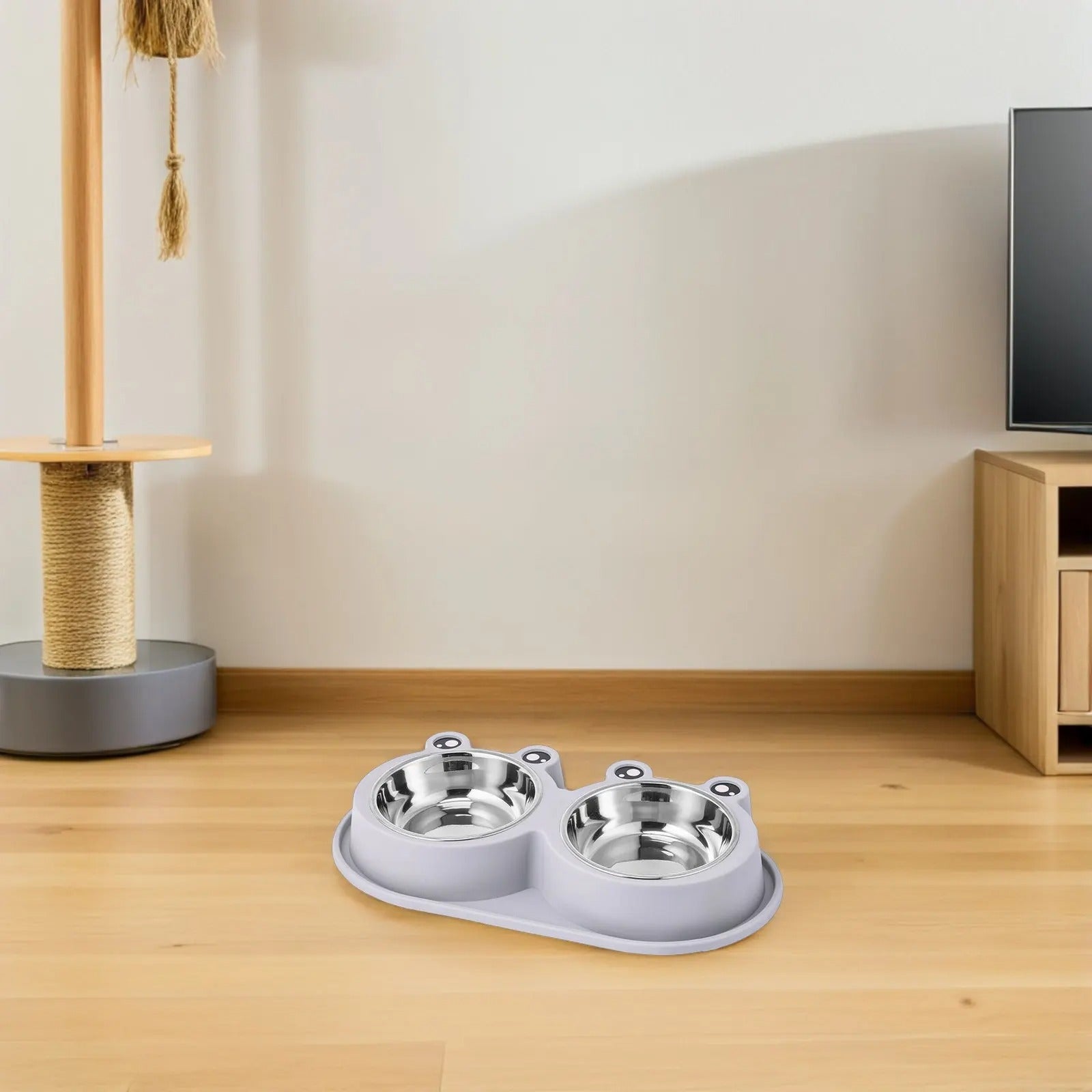 Floor standing detachable dual bowl pet feeding bowl