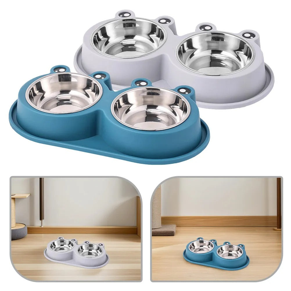 Floor standing detachable dual bowl pet feeding bowl