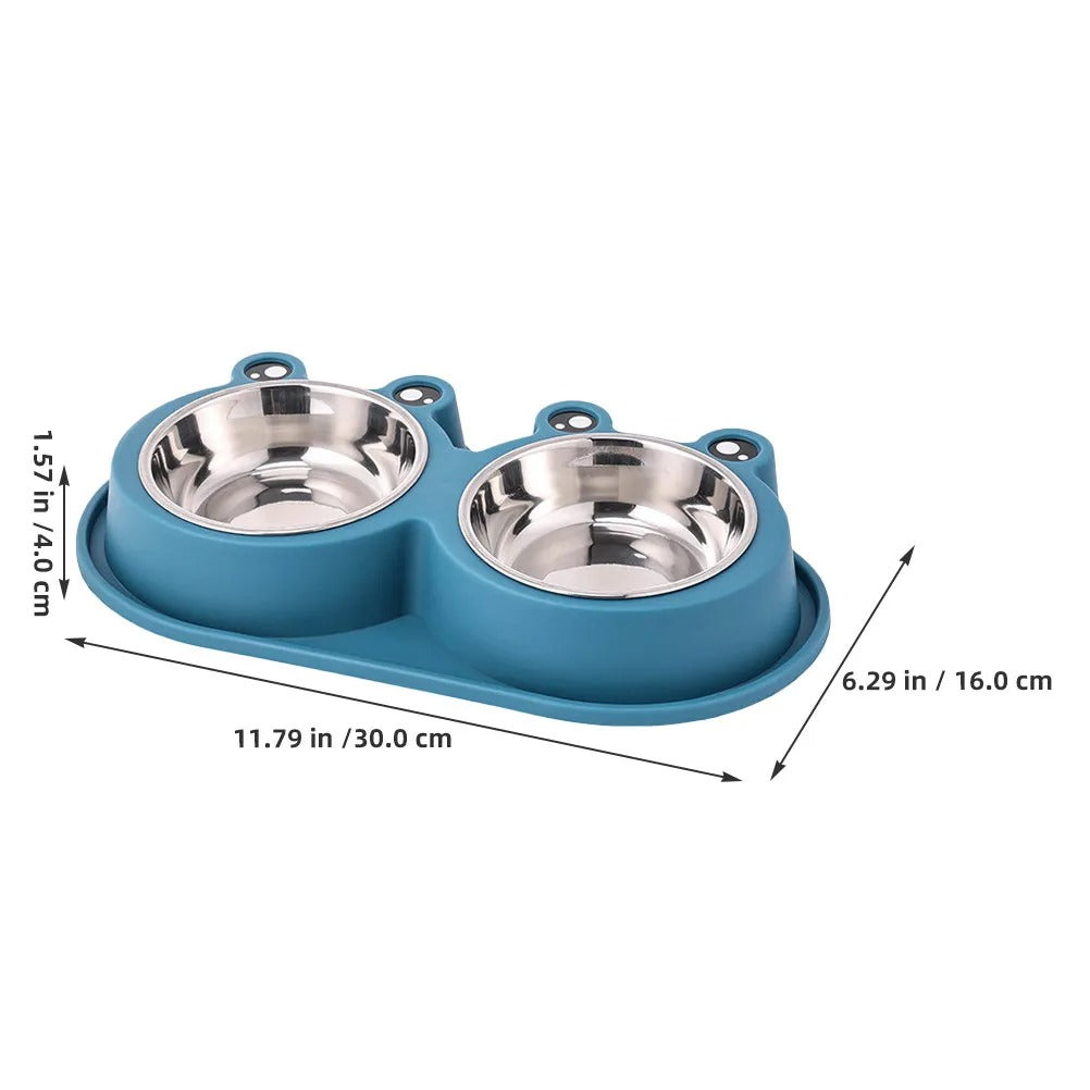 Floor standing detachable dual bowl pet feeding bowl