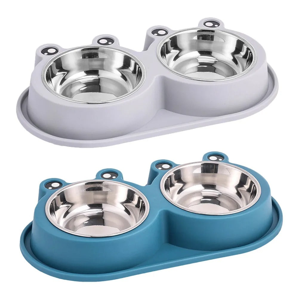 Floor standing detachable dual bowl pet feeding bowl