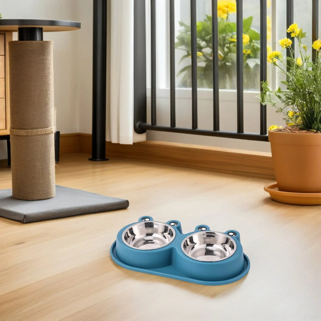 Floor standing detachable dual bowl pet feeding bowl