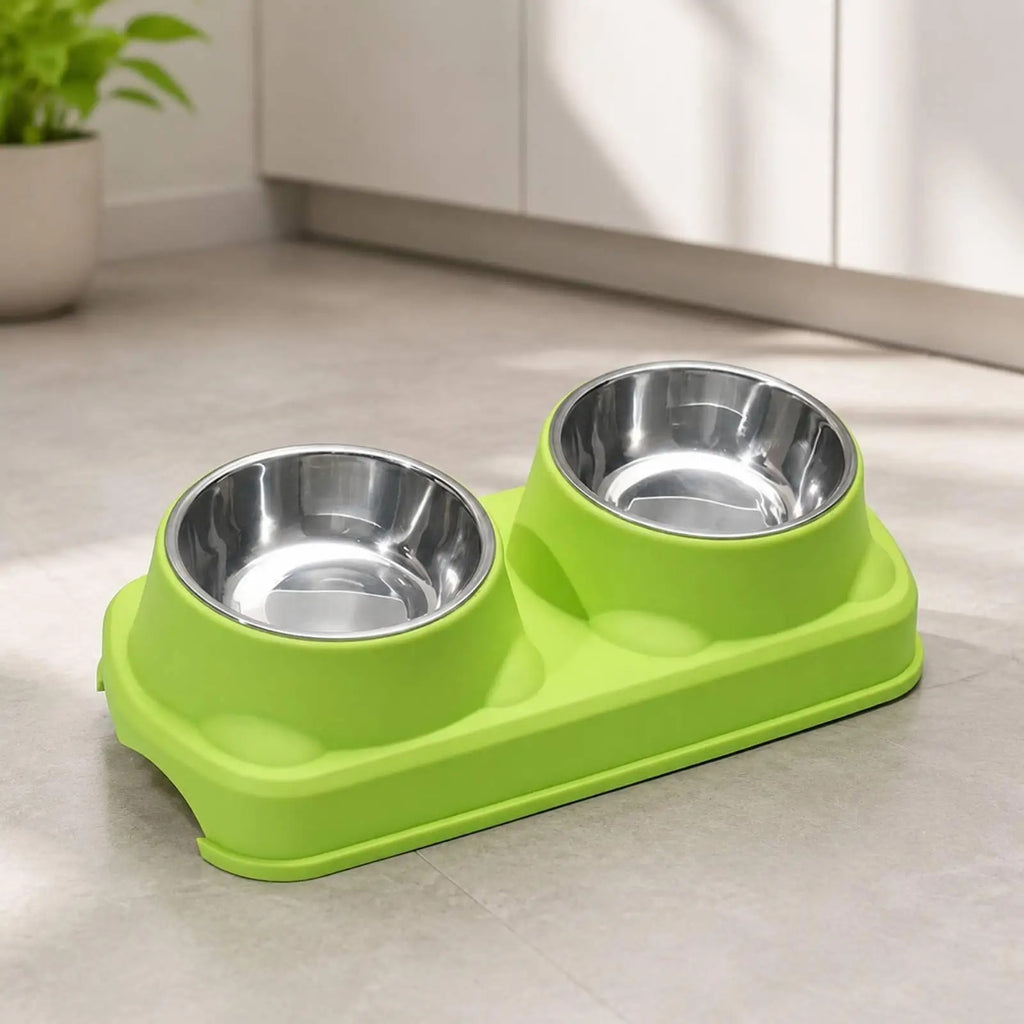 Rack height detachable double bowl - pet feeding bowl