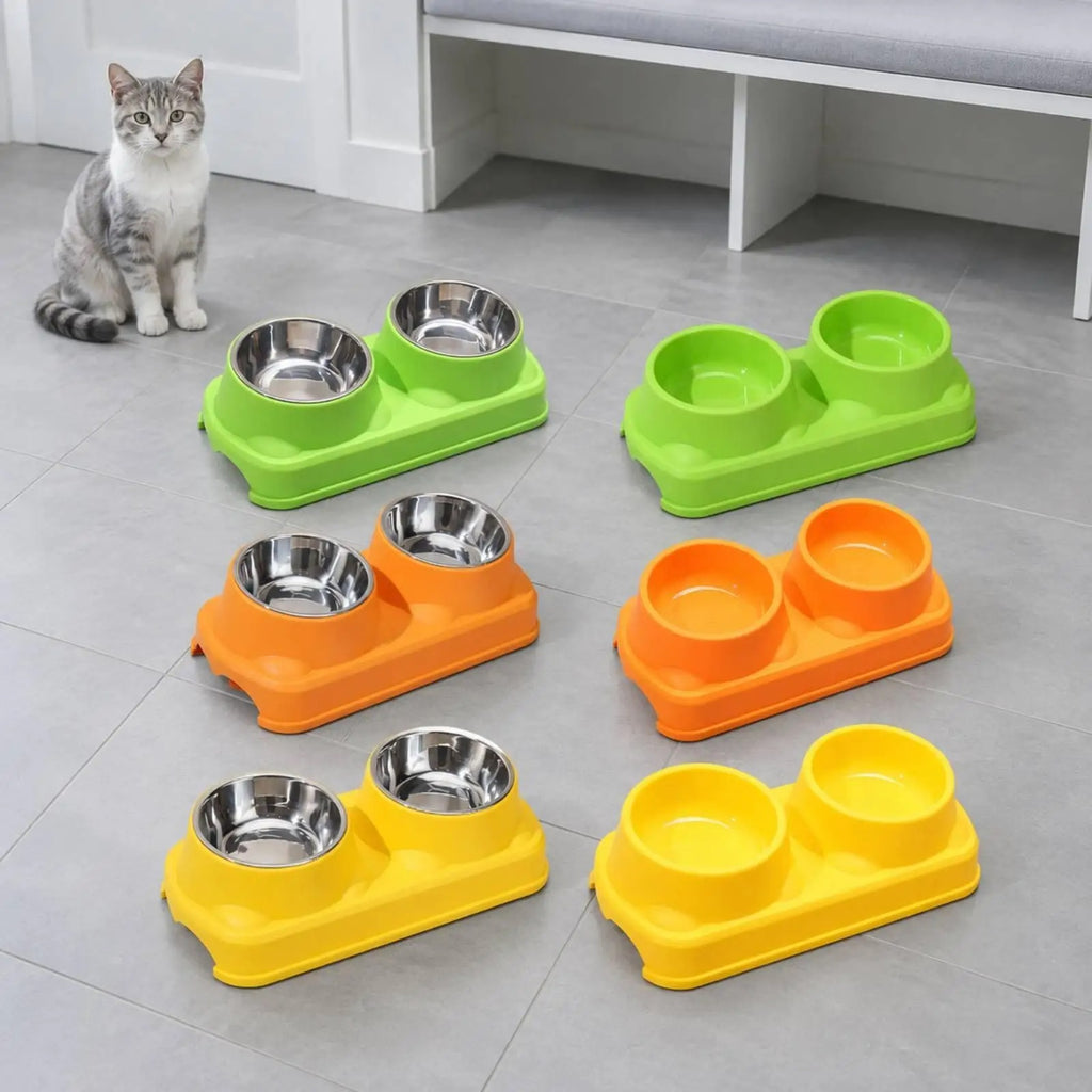 Rack height detachable double bowl - pet feeding bowl