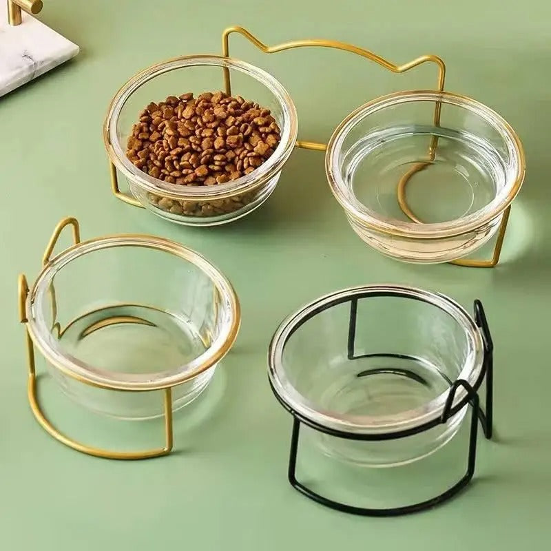 Iron frame fixed pet feeding bowl - double bowl