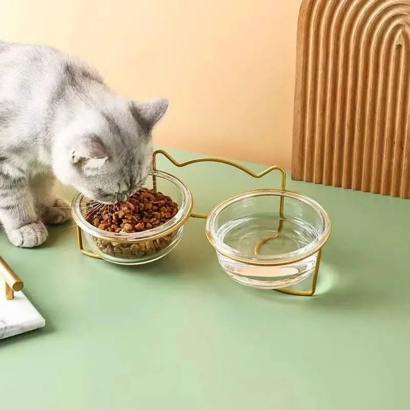 Iron frame fixed pet feeding bowl - double bowl