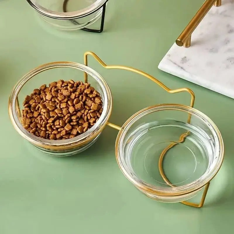 Iron frame fixed pet feeding bowl - double bowl