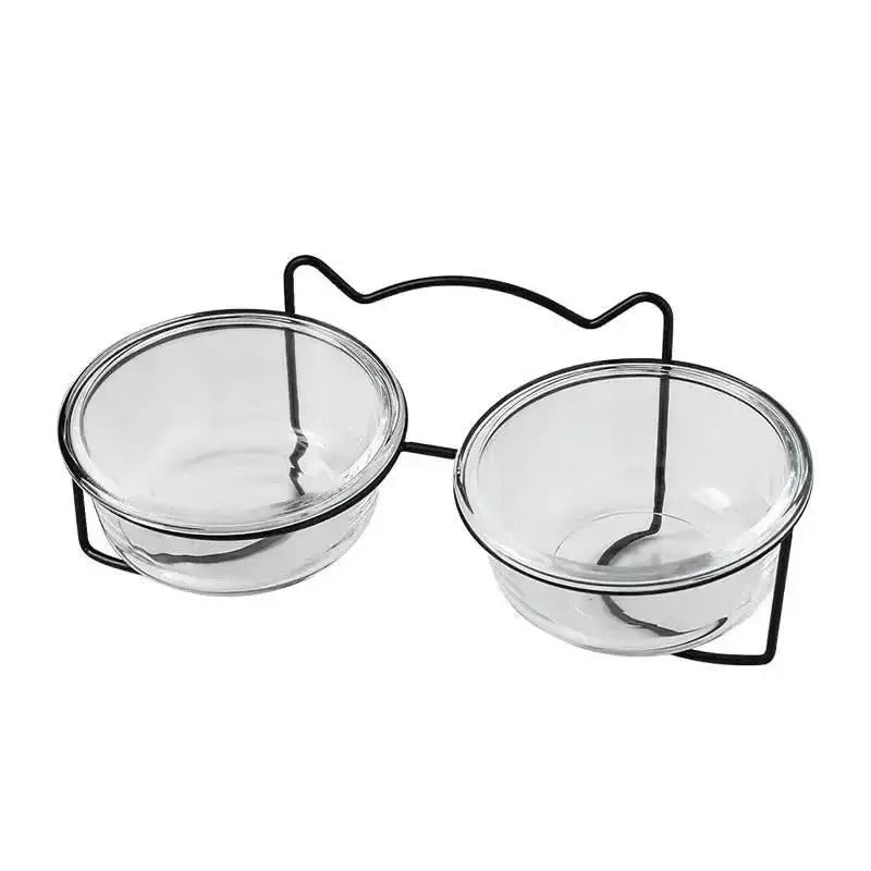 Iron frame fixed pet feeding bowl - double bowl