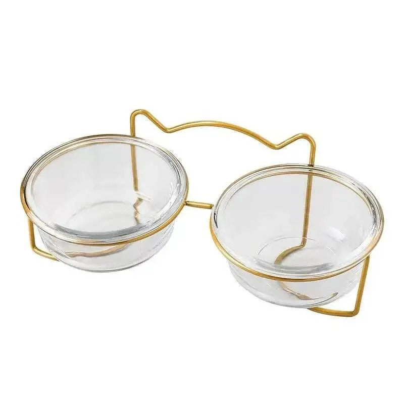 Iron frame fixed pet feeding bowl - double bowl