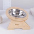 Fixed angle wooden detachable pet feeding bowl - double bowl
