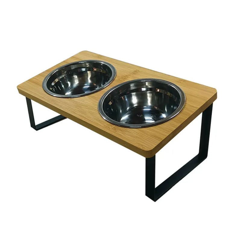 Fixed angle pet feeding bowl - double bowl