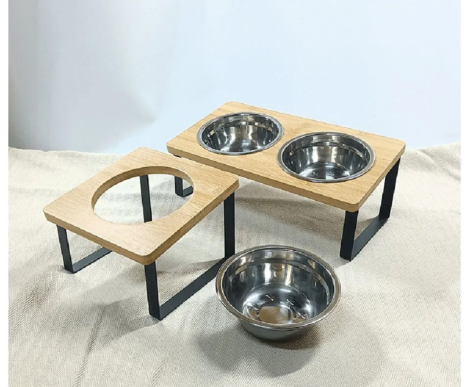 Fixed angle pet feeding bowl - double bowl