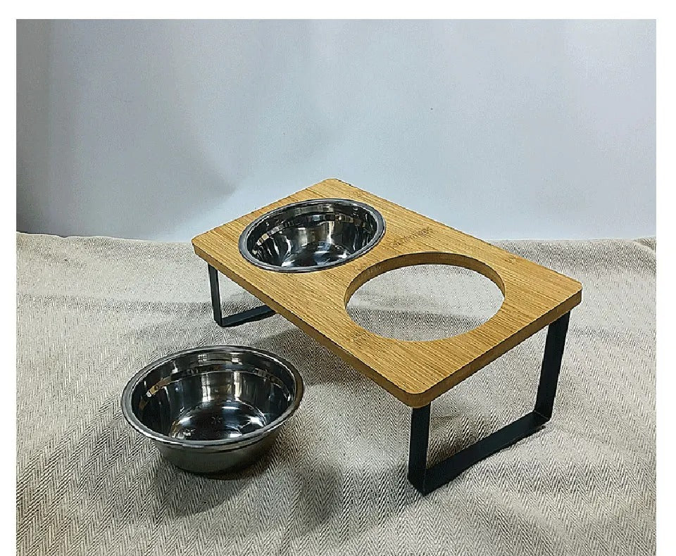 Fixed angle pet feeding bowl - double bowl